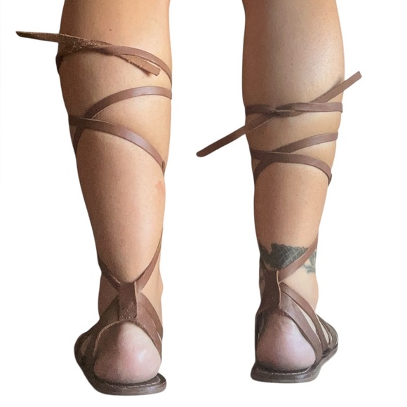 Free People Harpoon Wrap Strappy Sandals Leather Brown Size 38 (7.5-8) Women’s - Picture 3 of 8